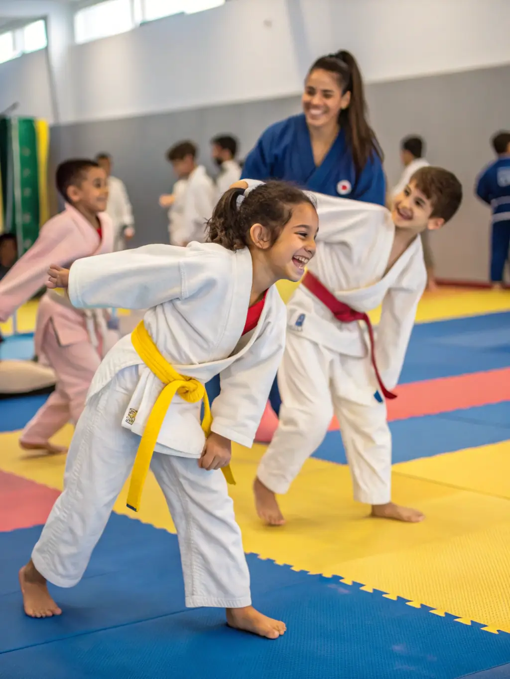 A photograph of Judo Club Rochefortais members celebrating a successful tournament, highlighting the club's competitive spirit and achievements.