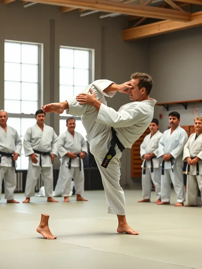 A picture of a Judo Club Rochefortais instructor leading a workshop on judo techniques and safety for participants of all ages.